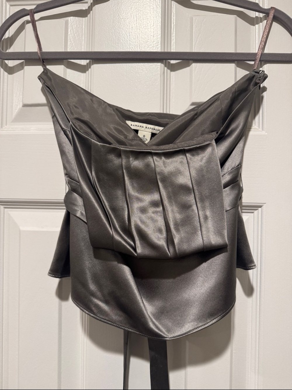 100% Silk Banana Republic Silver Satin Asymmetrical Pleat tube top